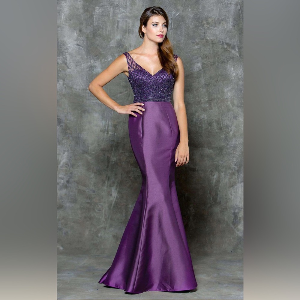 Marsoni Beaded Bodice V-neck Mermaid Gown for Special Occasion